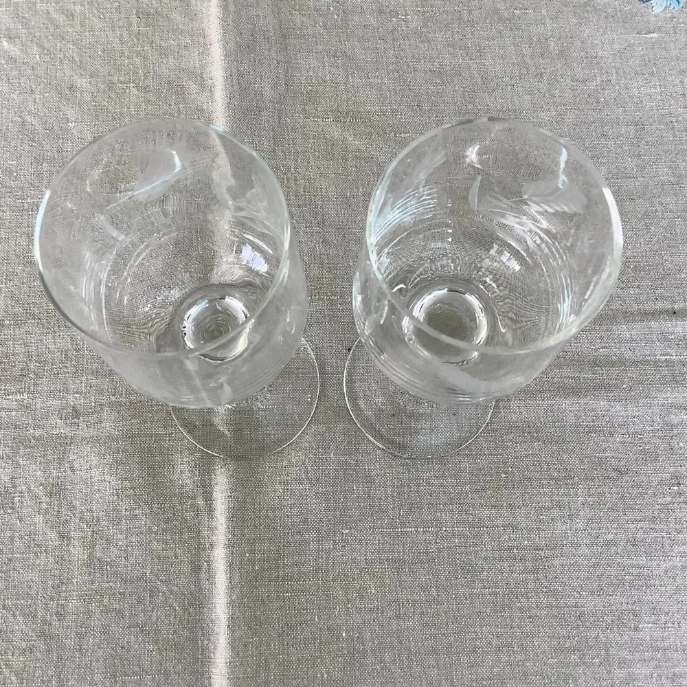Pair of Vintage Etched Wheat Stemmed Sherry Glasses